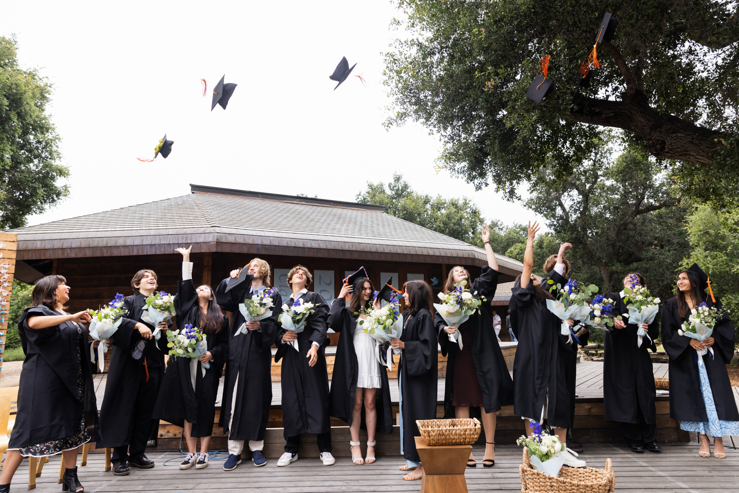High School Graduates throw their caps