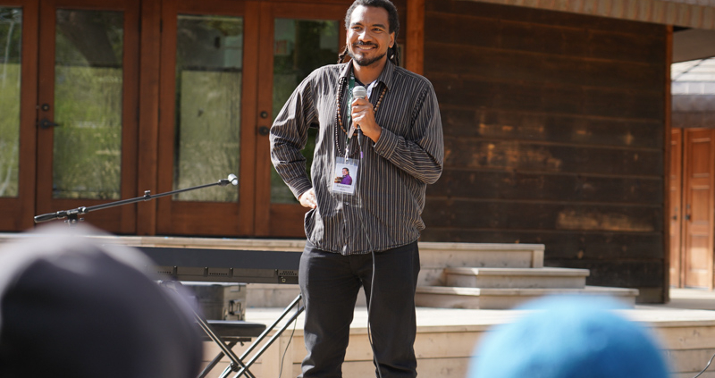 Benjamin Mertz speaking at Pavilion