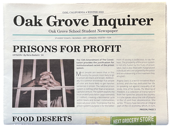 Oak Grove School Newspaper, Winter 2022 Oak Grove School Newspaper, Winter 2022